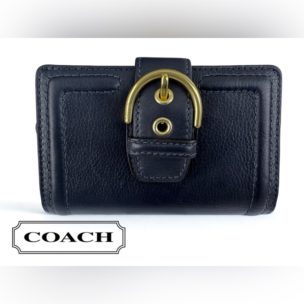 Coach Navy Blue Wallet with Gold Buckle
